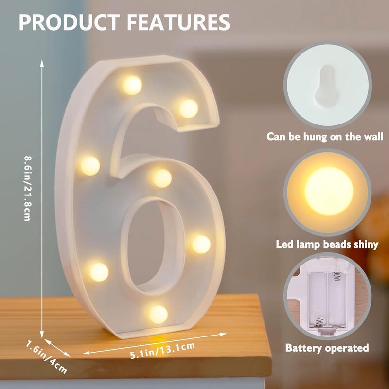 SKYPHAROS LED Marquee Numbers, 0-9 Light Up Letters, Battery Powered LED Letter Lights for Birthday Party, Christmas Night, Home, Bar, Graduation, Wedding Decoration(6) - Image 2